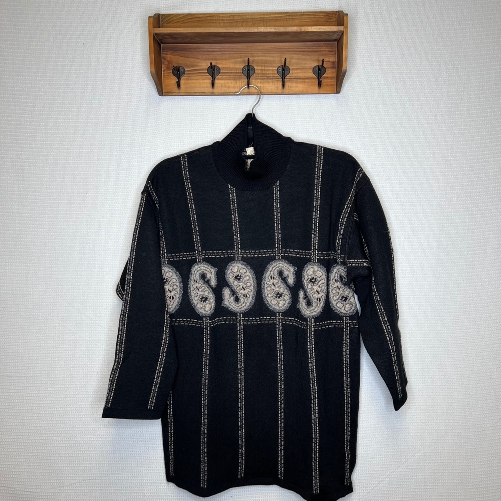Kasha de Rodier Black Striped Mock‎ Neck Knit Sweater Women's Size Small France